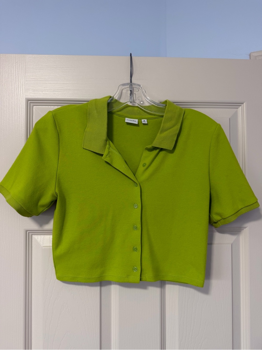 Sunday Best Cropped Button-Down Top in Lime Green